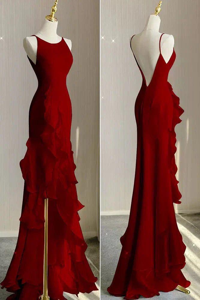 Aimishang Elegant Spaghetti Straps Mermaid Evening Dress With Ruffles Backless Long Prom Dress