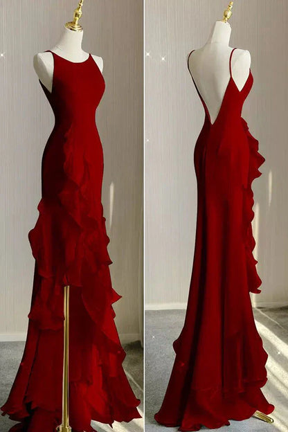 Aimishang Elegant Spaghetti Straps Mermaid Evening Dress With Ruffles Backless Long Prom Dress