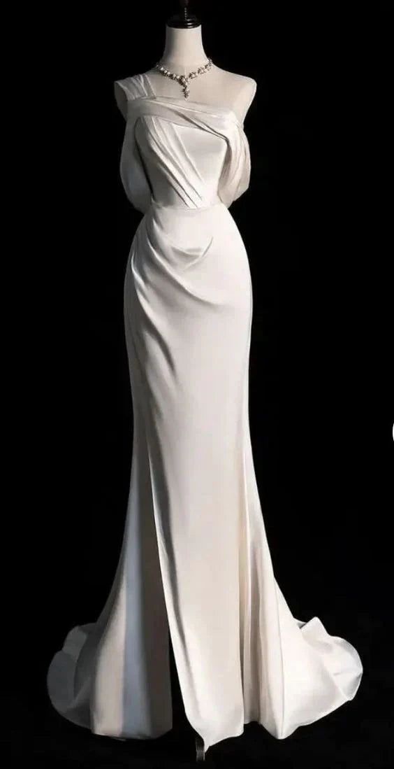 Wholesale Simple One Shoulder Prom Dress Mermaid Wedding Dress Elegant Evening Dress