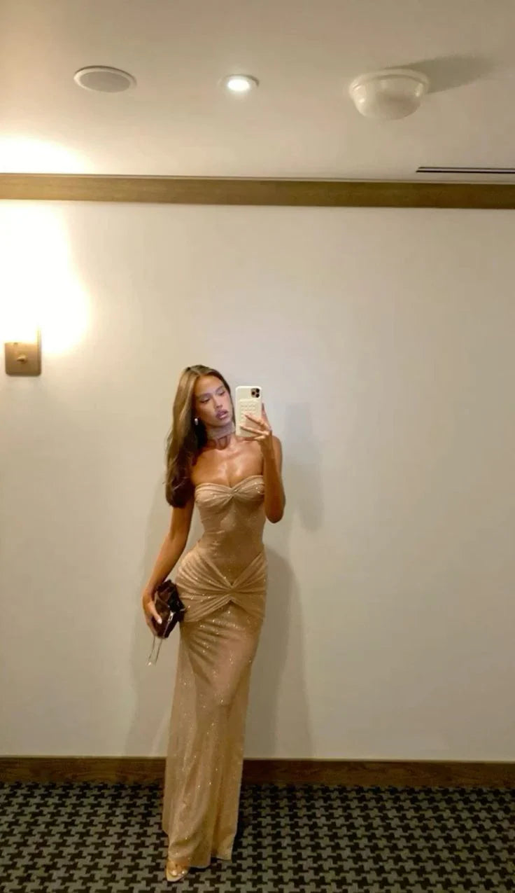 Aimishang Elegant Dresses Evening Wear Strapless Sparkling Sheath Long Prom Dress Evening Party Dress