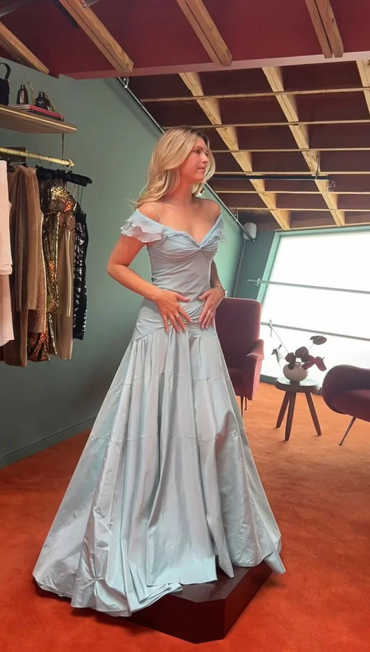Aimishang Elegant A Line Off The Shoulder Light Blue Evening Dresss Long Prom Dress Formal Dress