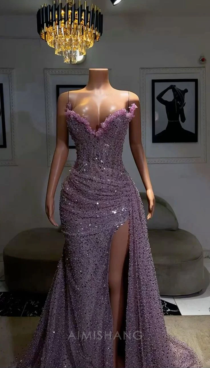 Aimishang Elegant Purple Mermaid Long Prom Dress Charming Evening Party Dress Women's Dresses With Slit