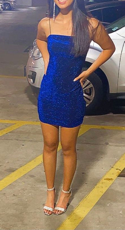 Spaghetti Straps Short Homecoming Dress Royal BLue Party Dress c3418