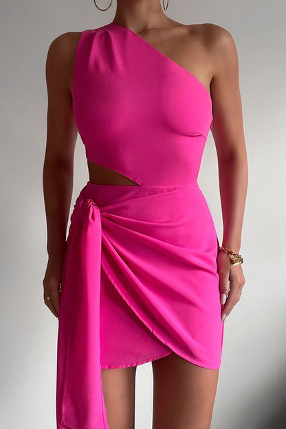 Hot Pink One Shoulder Party Dress Popular Homecoming Dress cc26