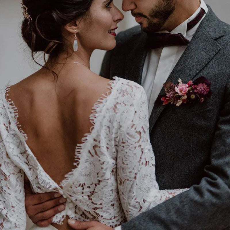 LORIE Two Pieces Wedding Dress Lace Top Chiffon Boho Bride Dress A-Line Customized Beach Wedding Dresses