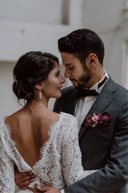 LORIE Two Pieces Wedding Dress Lace Top Chiffon Boho Bride Dress A-Line Customized Beach Wedding Dresses