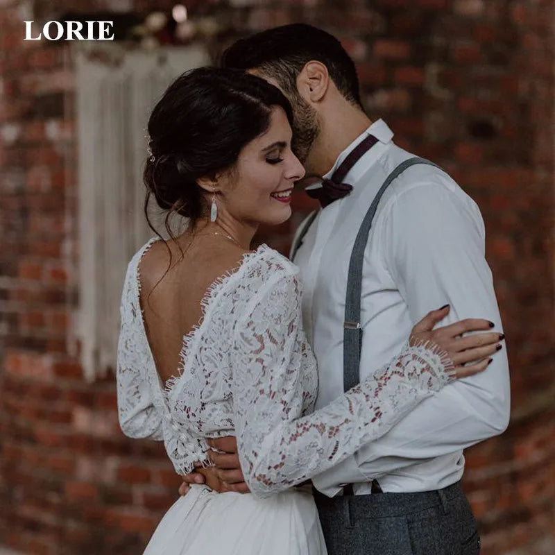 LORIE Two Pieces Wedding Dress Lace Top Chiffon Boho Bride Dress A-Line Customized Beach Wedding Dresses