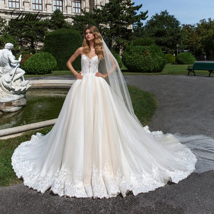 Liyuke Elegant Princess Ball Gown Wedding Dresses With Beading Appliques Lace Off Shoulder For Brides