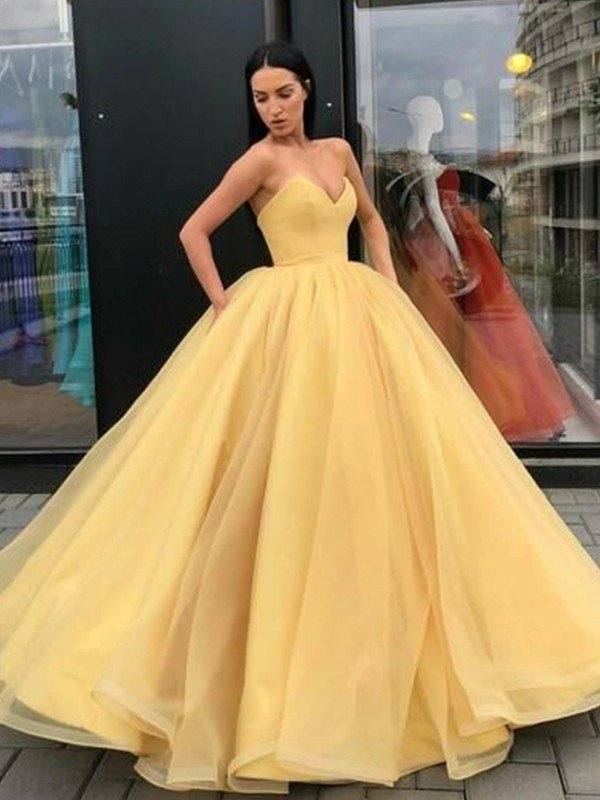 Ball Gown Sleeveless Sweetheart Organza Floor-Length Dresses - RongMoon