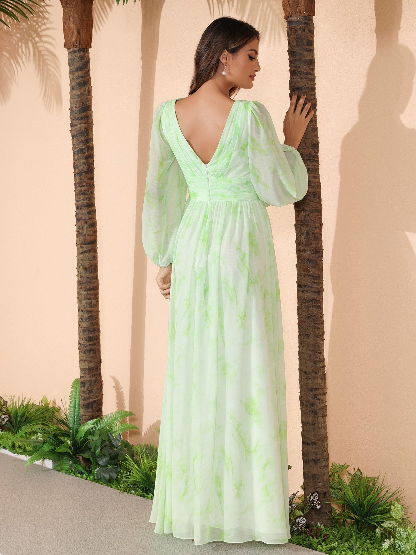 Plunging V-neck Floor-length Dress With Slit Sage Dream