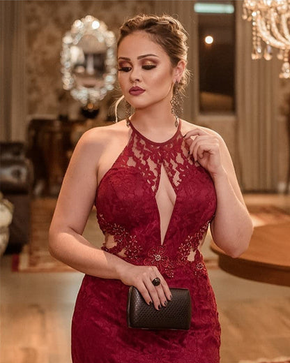 Halter Lace Mermaid Dresses Illusion Back