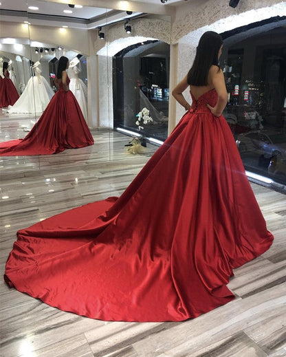 Halter Wedding Dresses Satin Ball Gown Embroidery Beaded