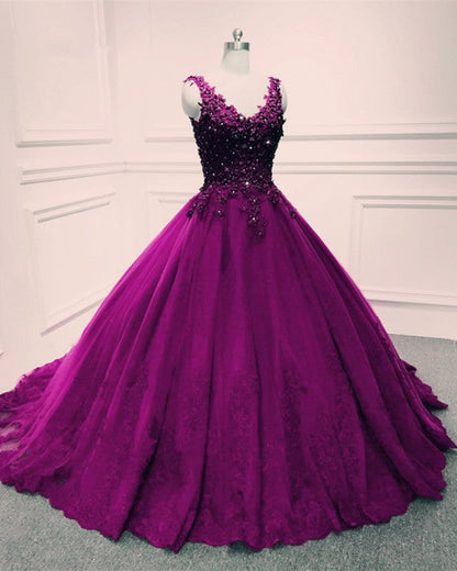 Handmade Flowers V Neck Quinceanera Dresses Ball Gown