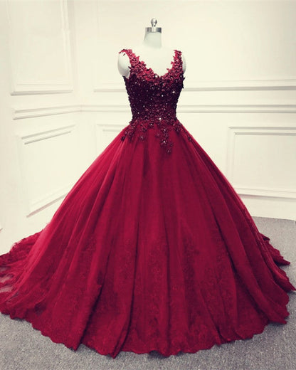 Handmade Flowers V Neck Quinceanera Dresses Ball Gown