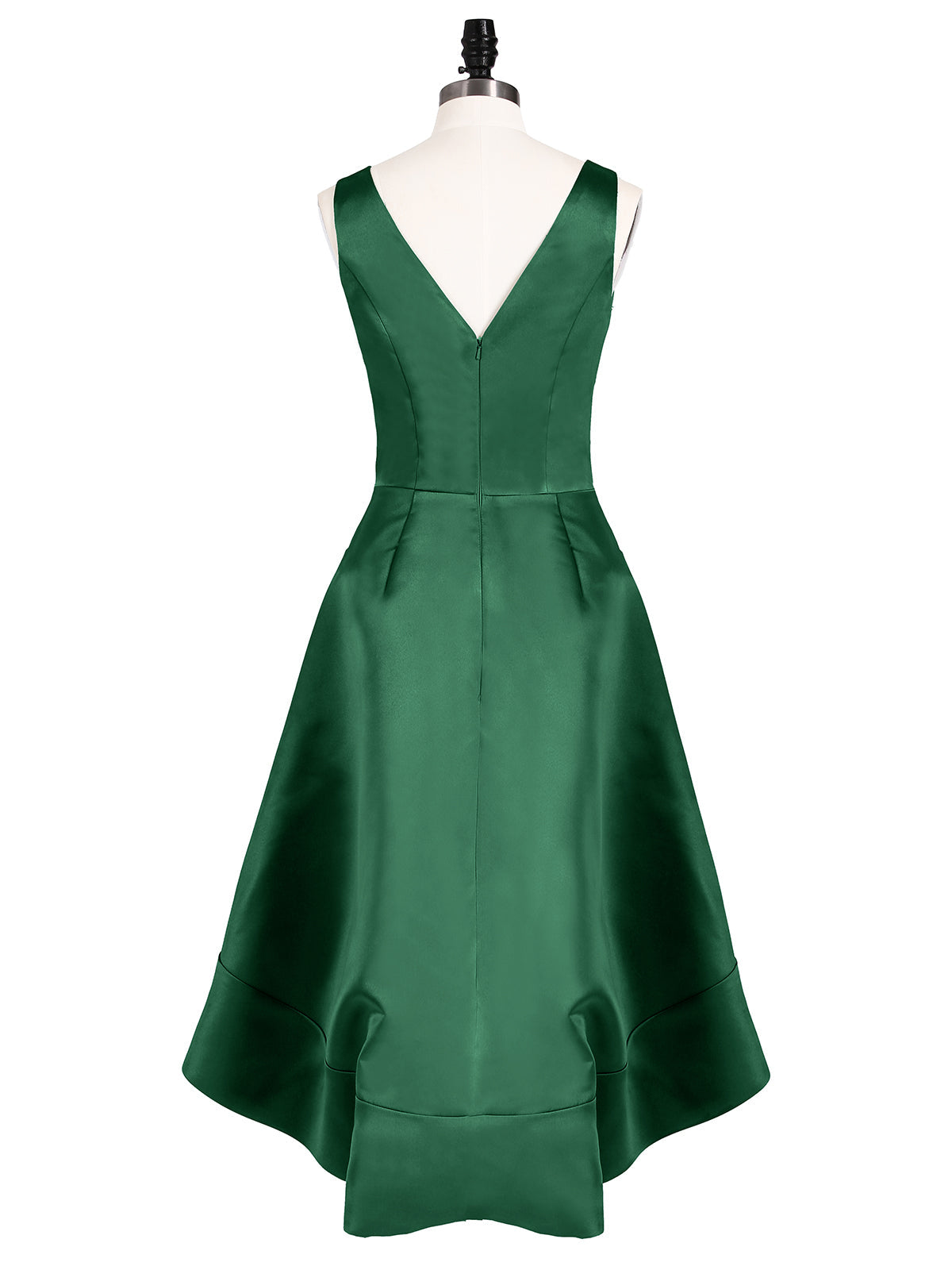 V-neck Satin High Low Bridesmaid Dresses-Dark Green