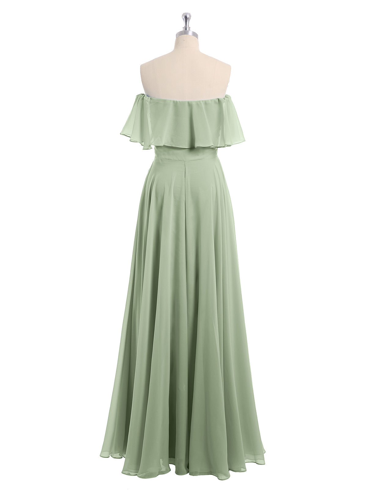 Off the Shoulder Chiffon Full Length Dress-Dusty Sage