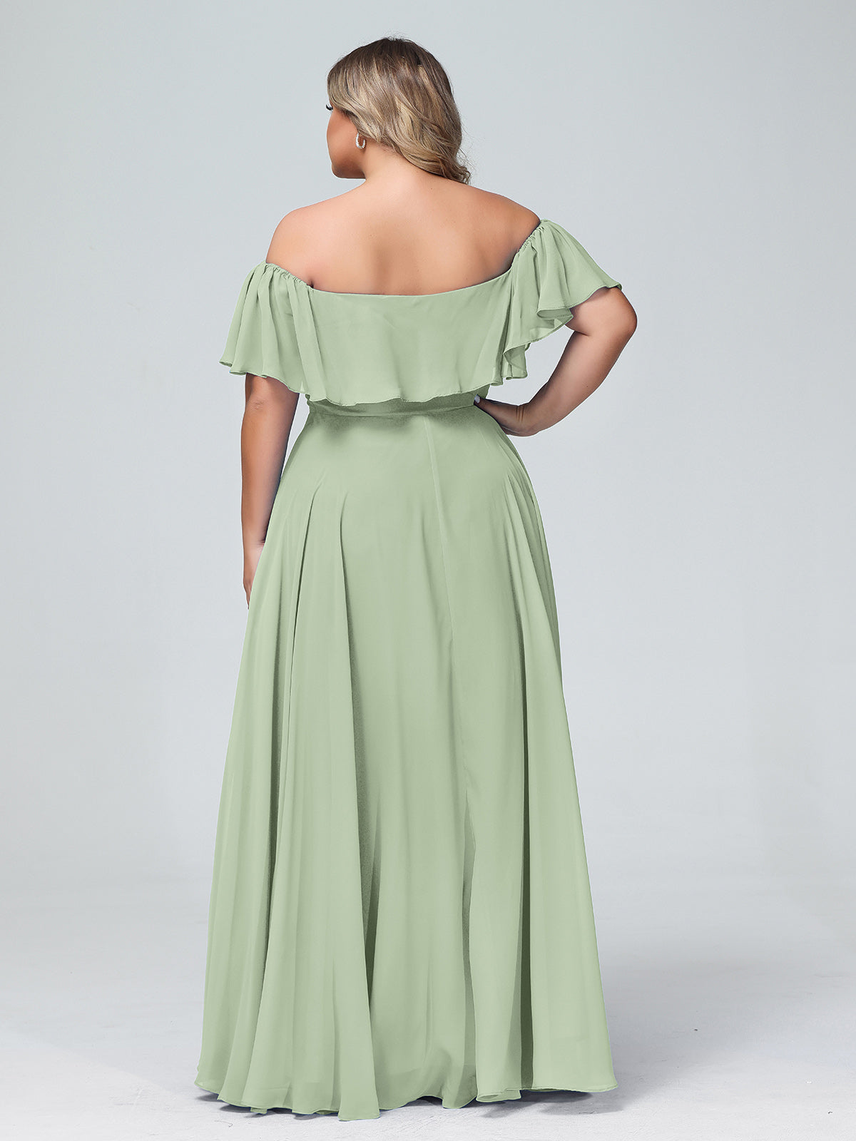 Off the Shoulder Chiffon Full Length Dress-Dusty Sage