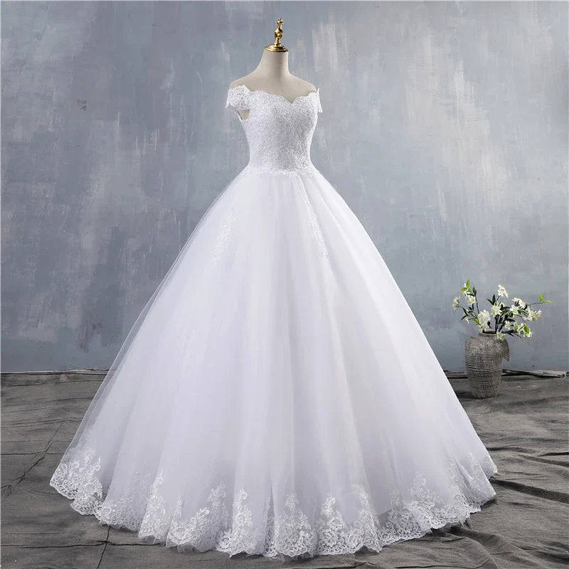 ZJ9143 Lace Appliques Ball Gown Off The Shoulder Bridal Dress
