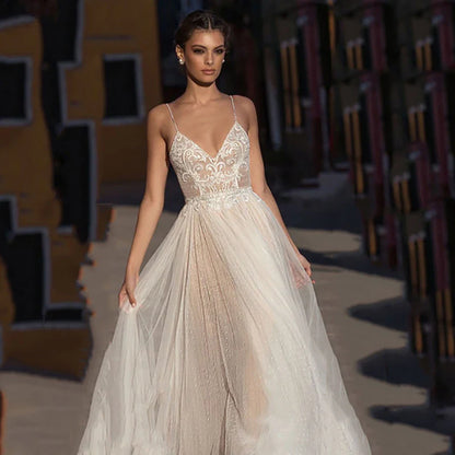 Eightree Beach Wedding Dress Boho Lace Backless Gown Customized
