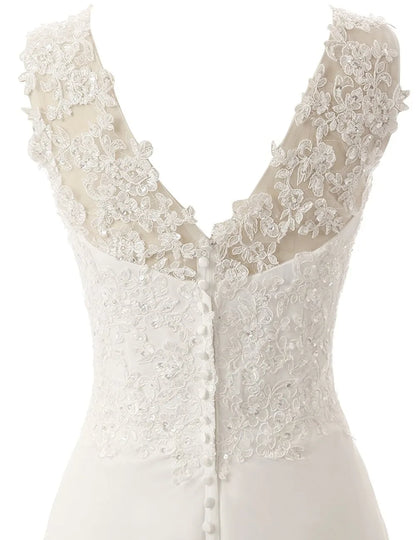 Elegant Beach Wedding Dress Plus Size Chiffon Lace Appliques
