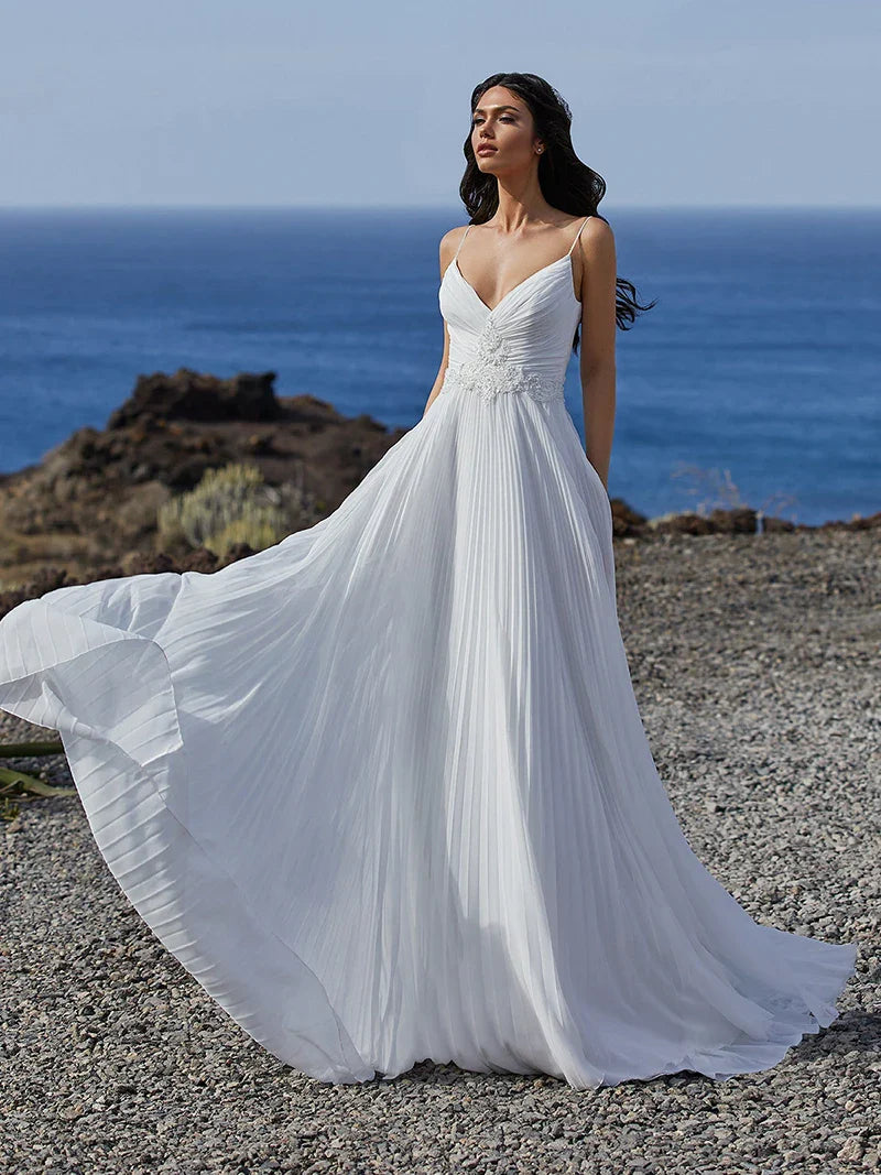 Boho Wedding Dresses Backless Spaghetti Straps Beach Gowns
