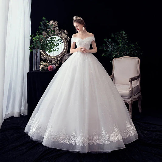 Gryffon Wedding Gowns Sweet Boat Neck Lace Up Ball Gown Dresses