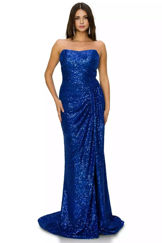 Heartwarming long strapless sequins, strapless neckline with drooping pleats and side slits, both affordable and stunning Prom Dresses