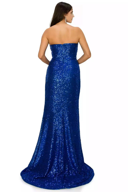 Heartwarming long strapless sequins, strapless neckline with drooping pleats and side slits, both affordable and stunning Prom Dresses