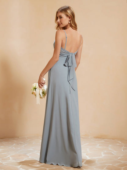Sweetheart Pleated Long Dress With Slit Dusty Blue
