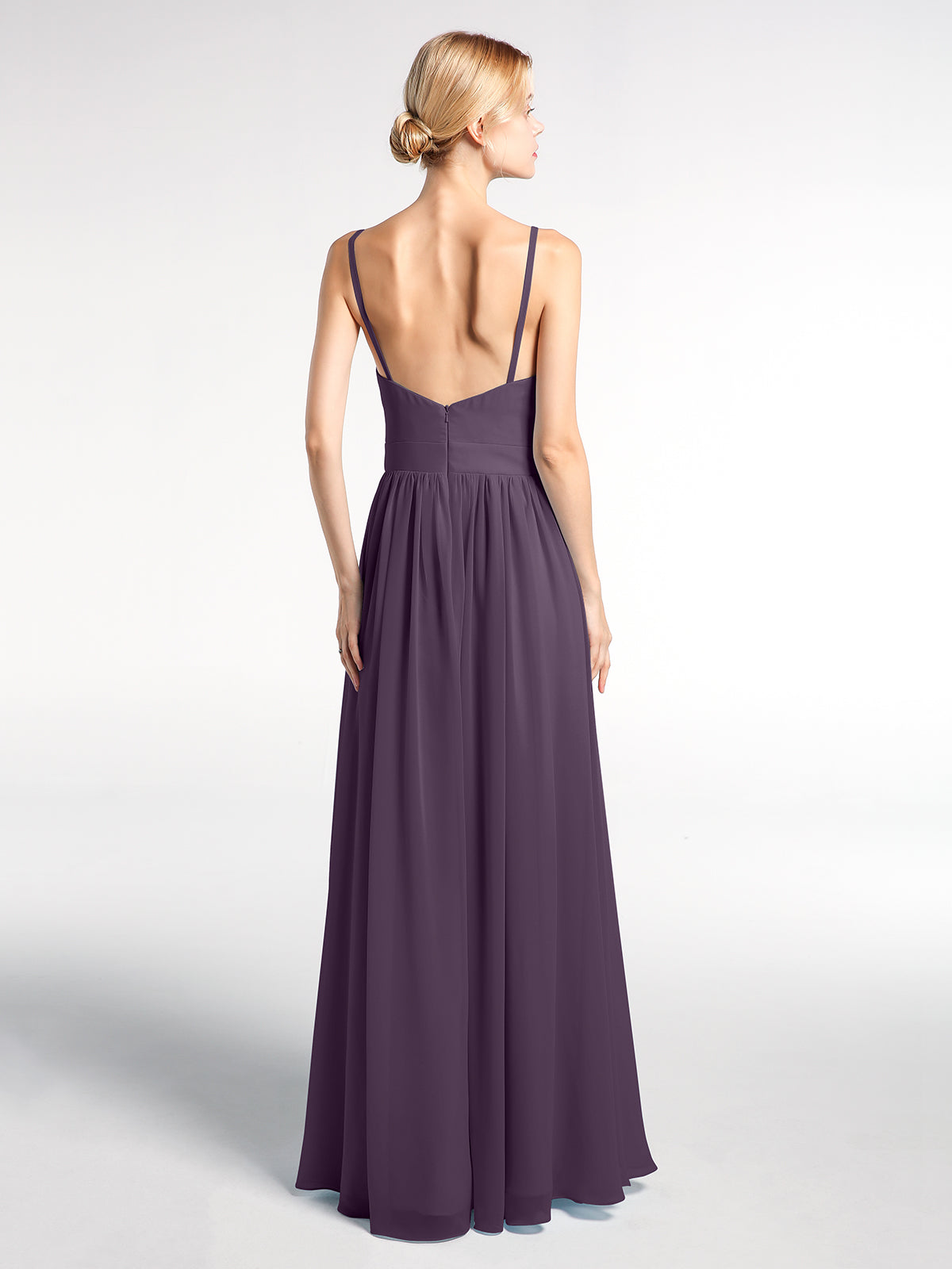 Deep V-neck Empire Waist Chiffon Long Dress-Plum