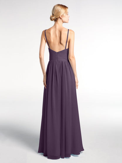 Deep V-neck Empire Waist Chiffon Long Dress-Plum