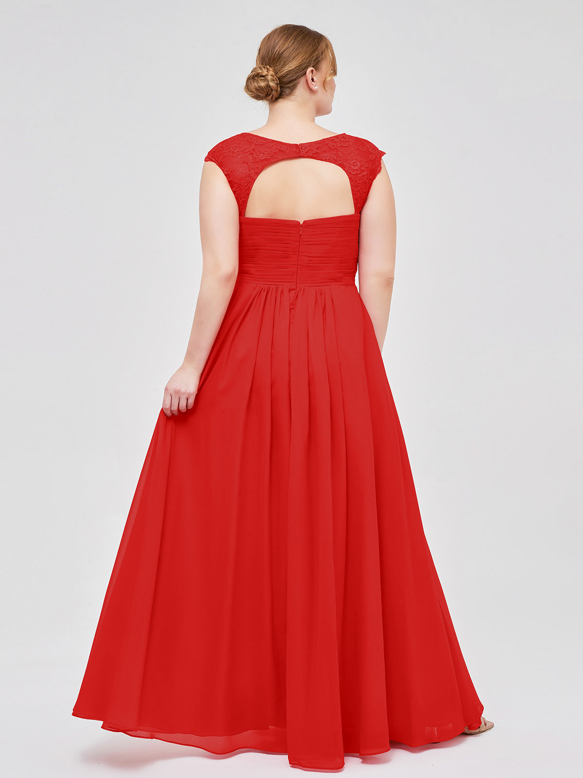 Sweetheart Chiffon Dresses with Lace Cap Sleeves Red