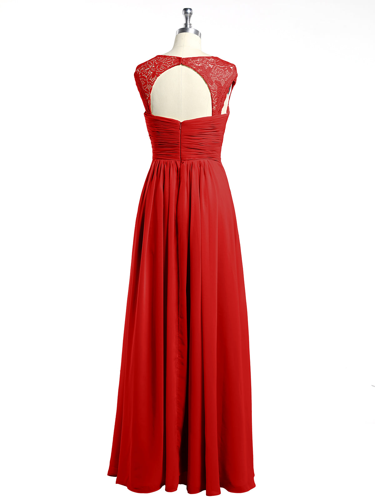 Sweetheart Chiffon Dresses with Lace Cap Sleeves Red