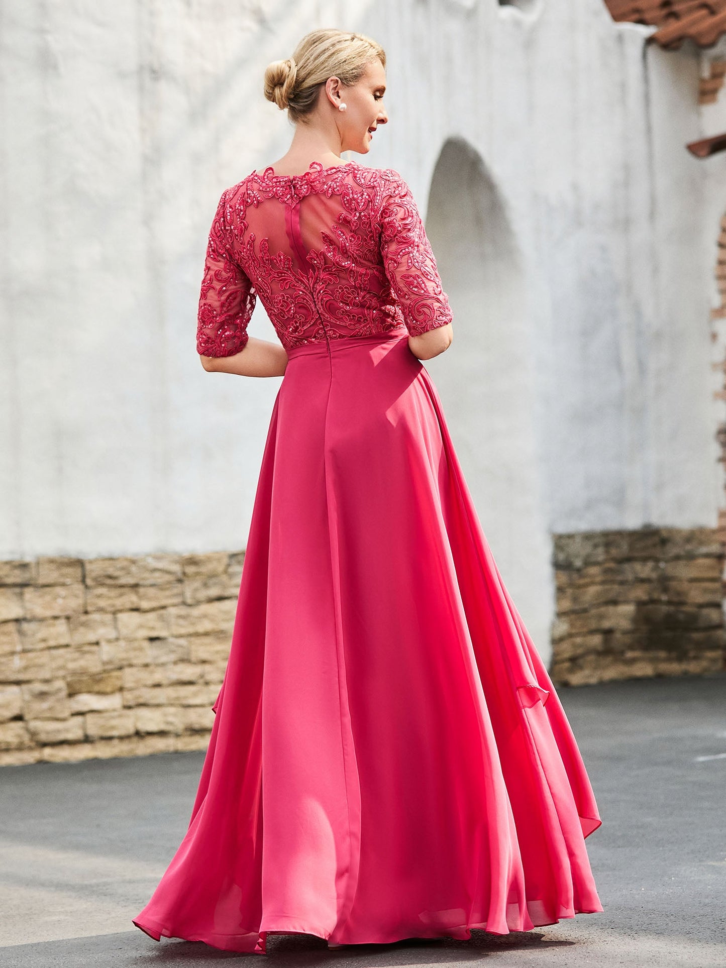 A-line Lace Dress with Trailing Cinnamon Rose
