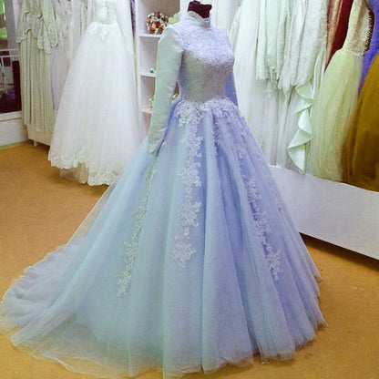 High Neck Long Sleeves Muslim Arabic Wedding Dresses