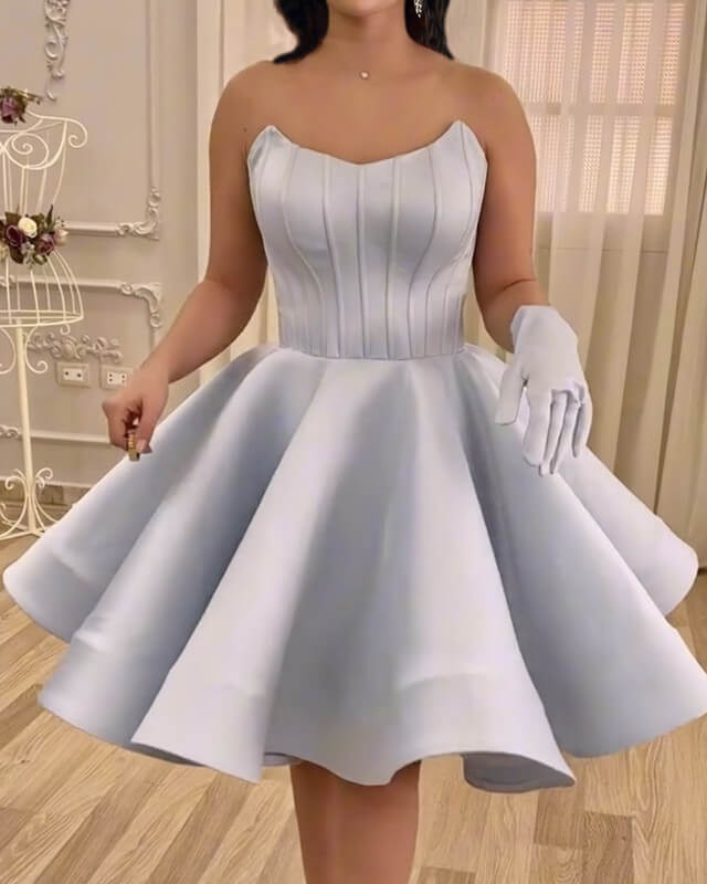 Light Blue Satin Strapless Homecoming Dress