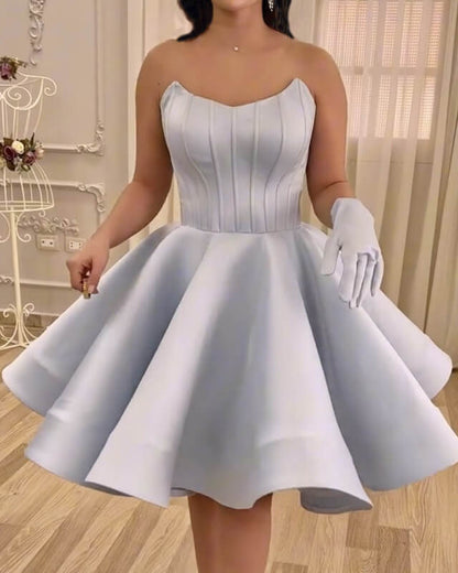 Light Blue Satin Strapless Homecoming Dress