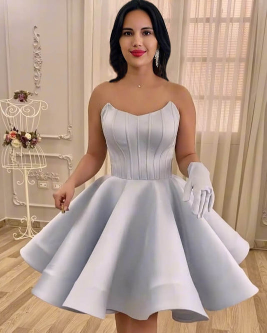 Light Blue Satin Strapless Homecoming Dress