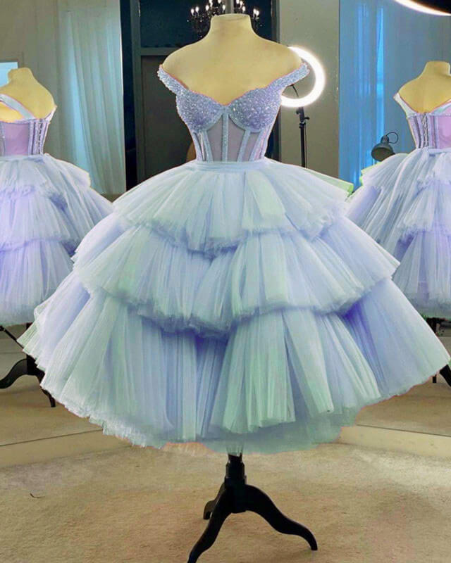 Ball Gown Pearl Corset Tulle Layered Dress