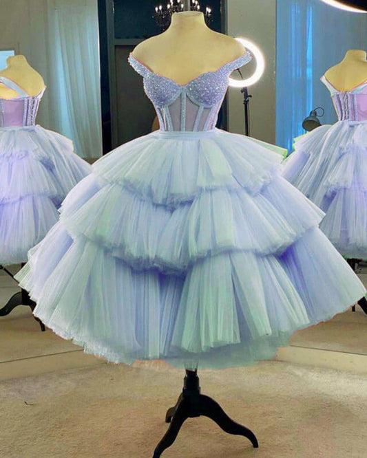 Ball Gown Pearl Corset Tulle Layered Dress