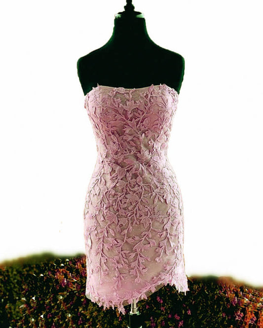 Lilac Lace Strapless Bodycon Homecoming Dress