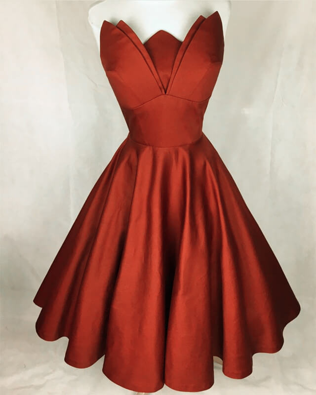 Orange Strapless Knee Length Satin Dress