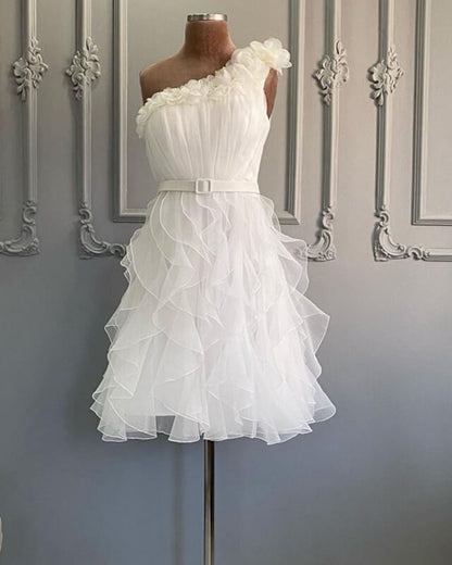 One Shoulder Organza Tiered Homecoming Dress