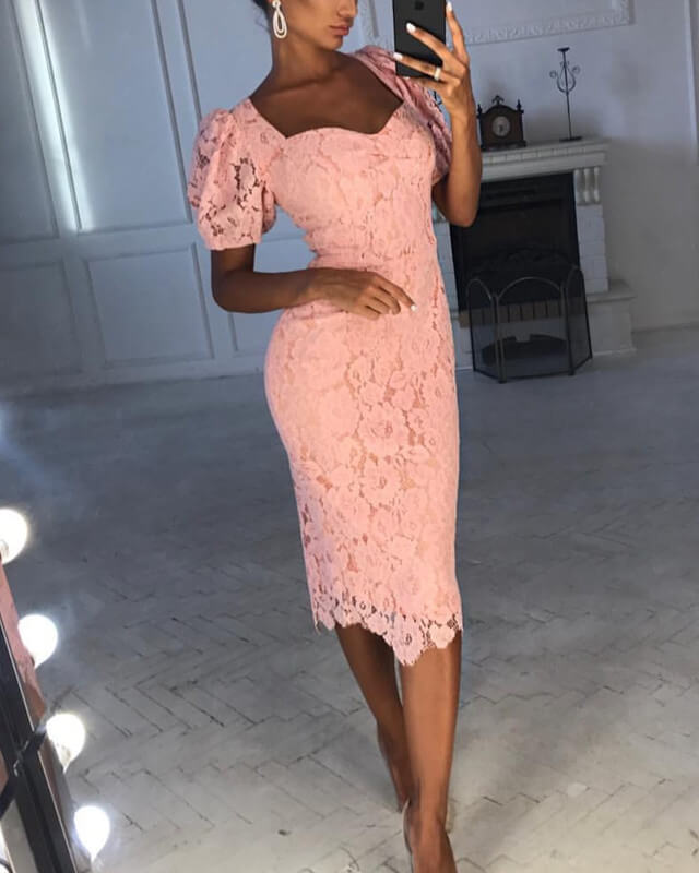 Cap Sleeve Knee-length Lace Party Dress