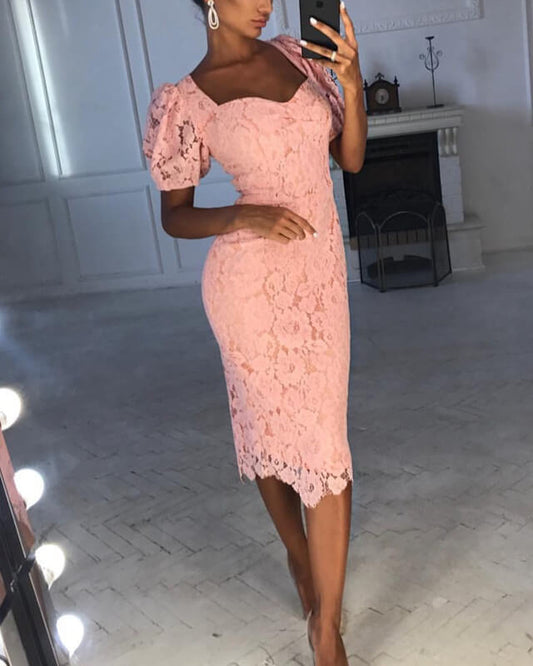 Cap Sleeve Knee-length Lace Party Dress