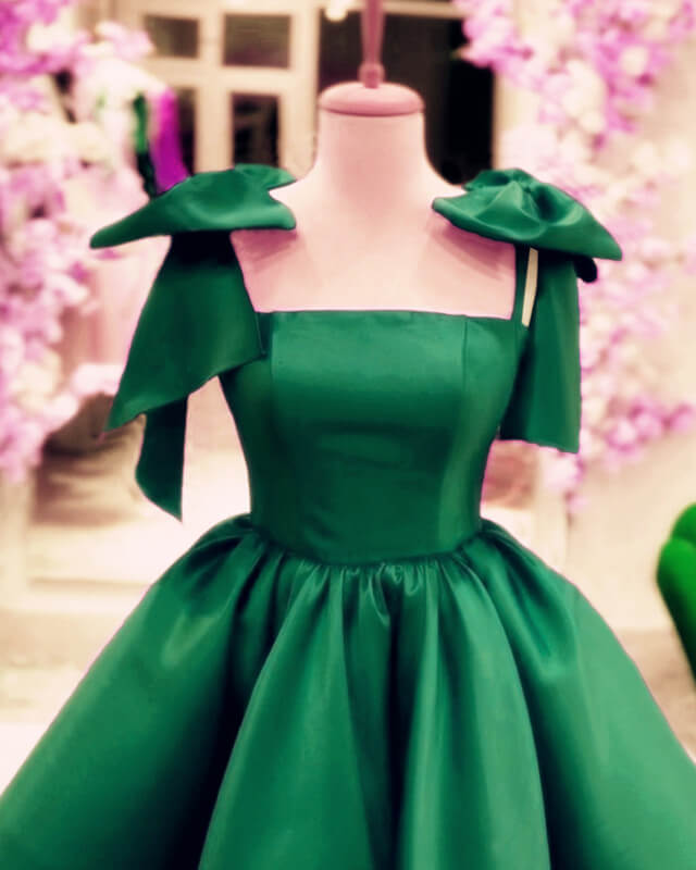 A Line Bow Straps Mini Dress