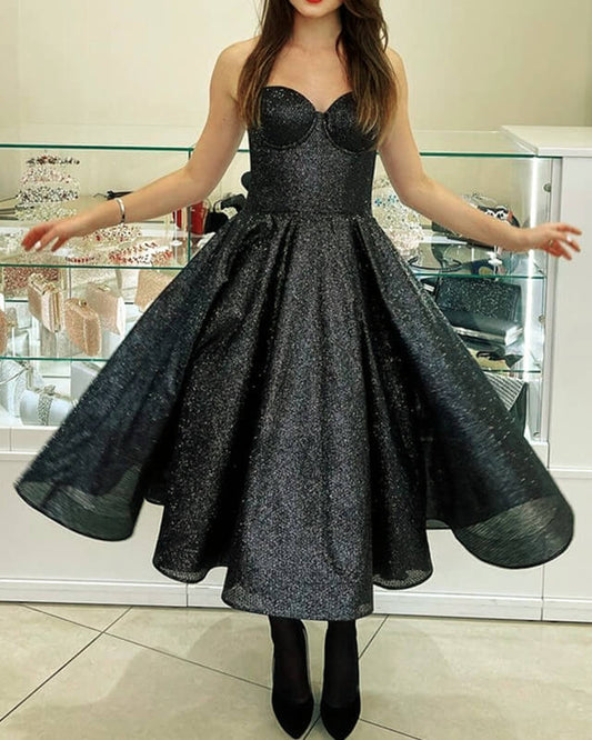 Black Sparkly Midi Corset Dress