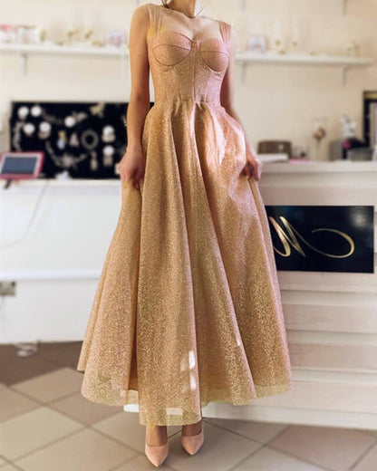 Lavender A-line Sparkly Corset Midi Dress