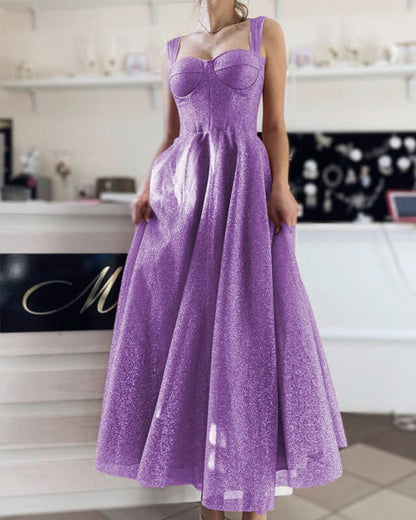 Lavender A-line Sparkly Corset Midi Dress
