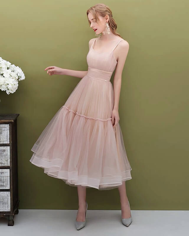 Pink Tulle Midi Party Dress